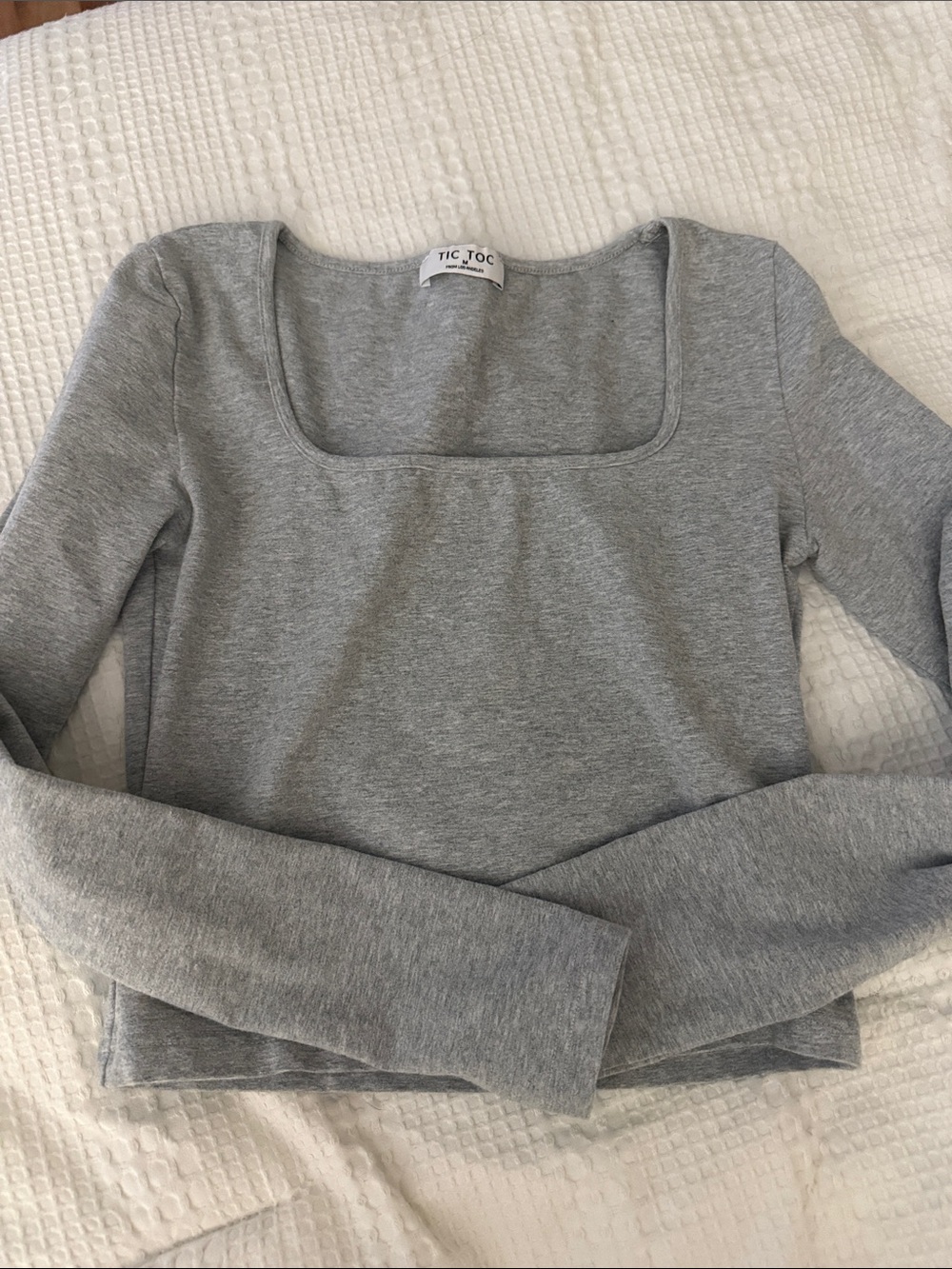 Women's Grey Square Neck Long Sleeve Top